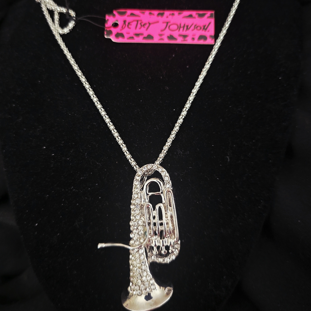 Betsey Johnson Silver Trombone Pendant Necklace